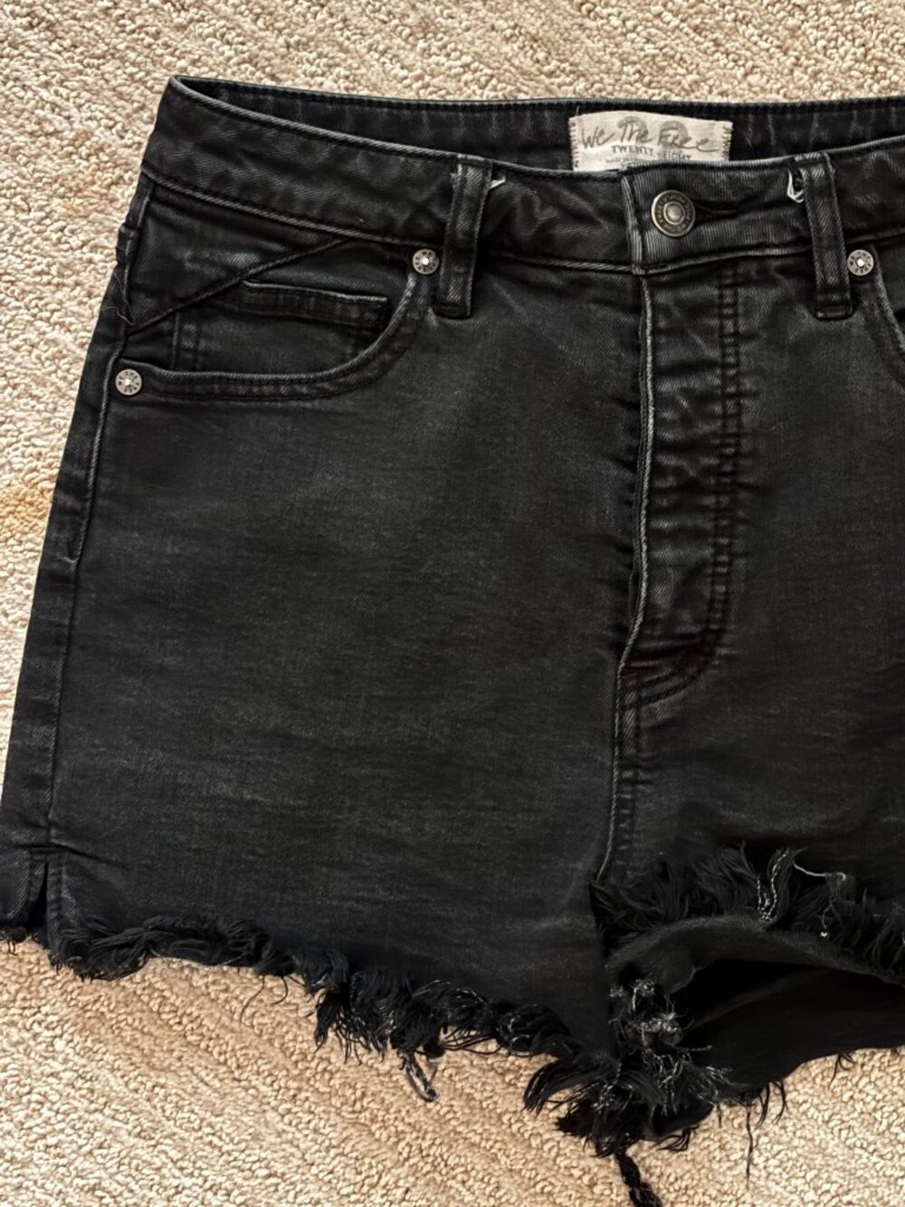 We The Free Free People Black Denim Cutoff Shorts Distressed Raw Hem Festival